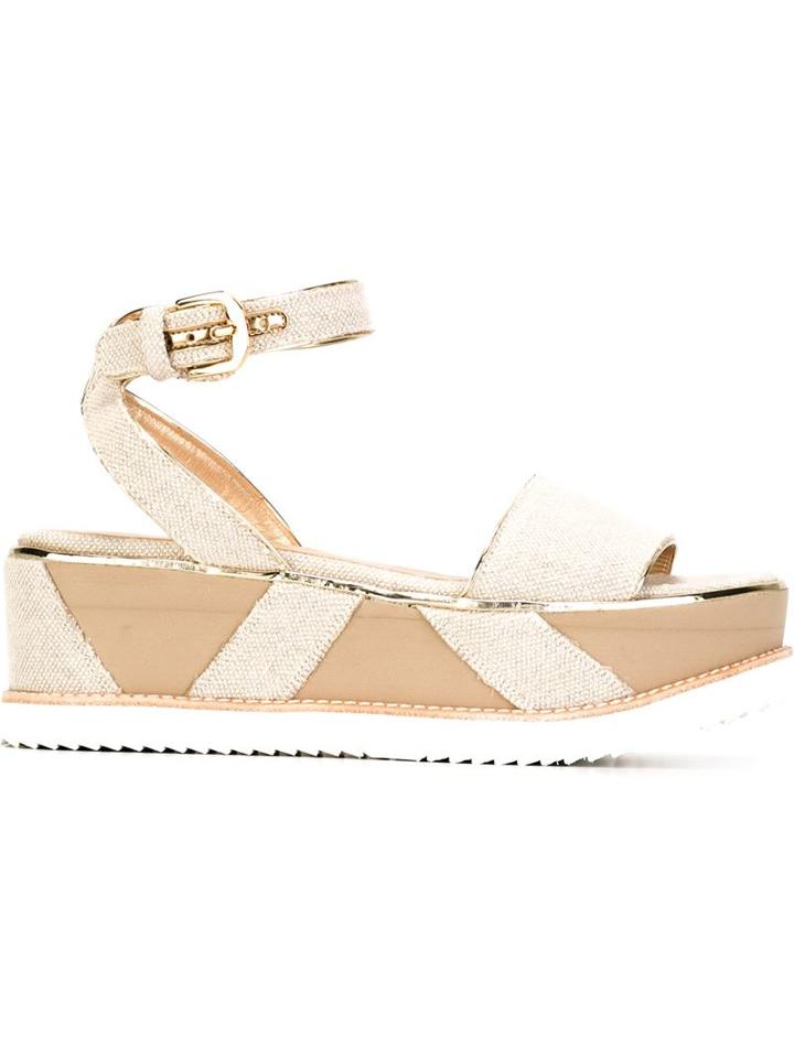 Stuart Weitzman Platform Sandals, Women's, Size: 36, Nude/neutrals, Rubber/leather/cotton