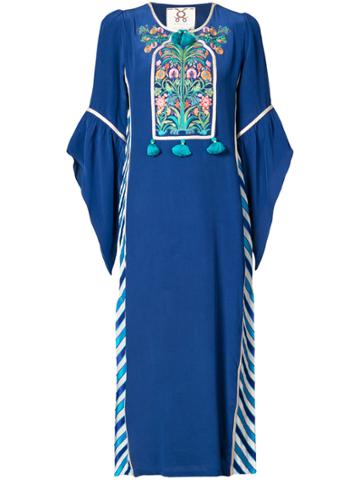 Figue Oasis Embroidered Maxi Kaftan Dress - Blue