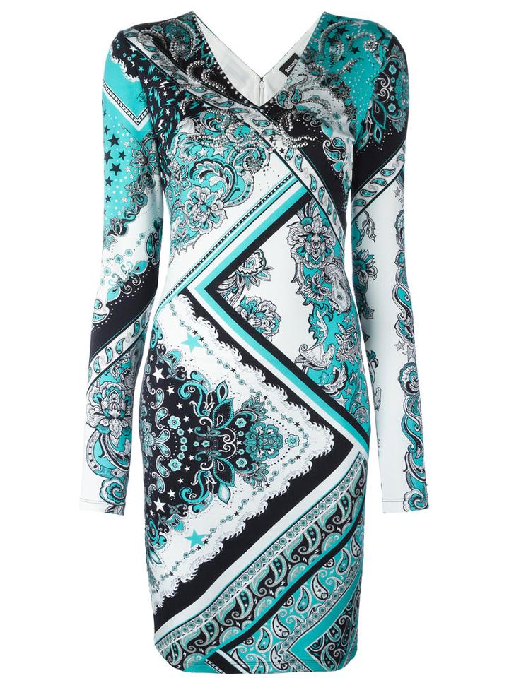 Just Cavalli Paisley Patterned Dress, Women's, Size: 46, Blue, Viscose/spandex/elastane