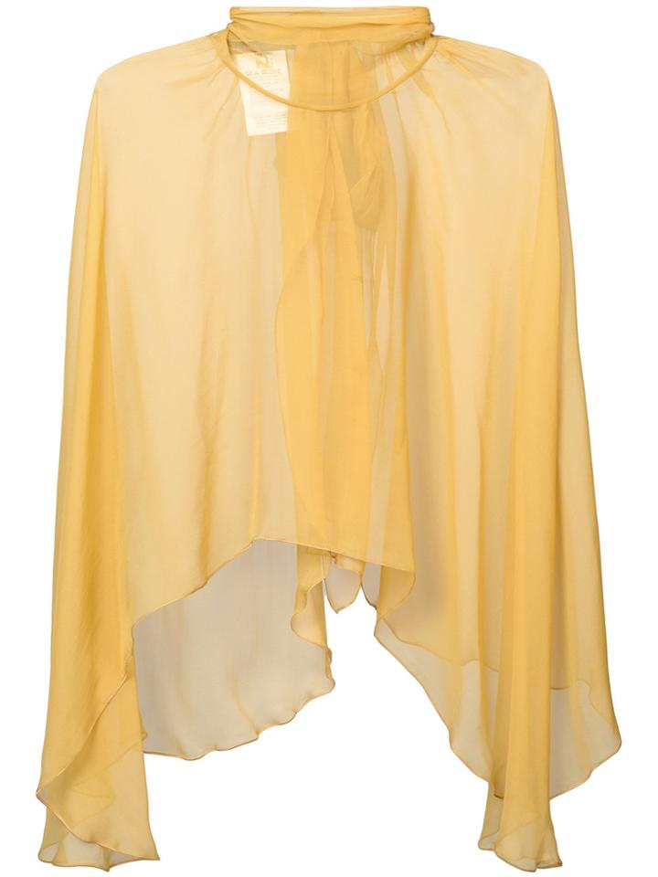Alberta Ferretti Ruffled High Neck Organza Blouse - Yellow & Orange