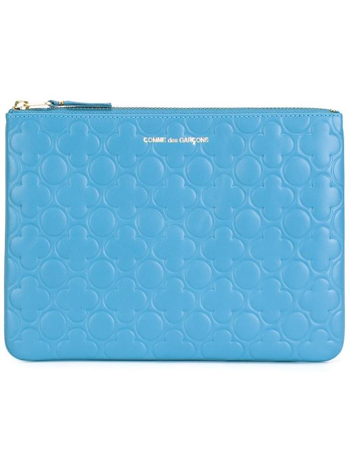 Comme Des Garçons Embossed Zipped Clutch, Adult Unisex, Blue, Calf Leather