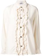 Versace Vintage Frill Front Silk Blouse - White
