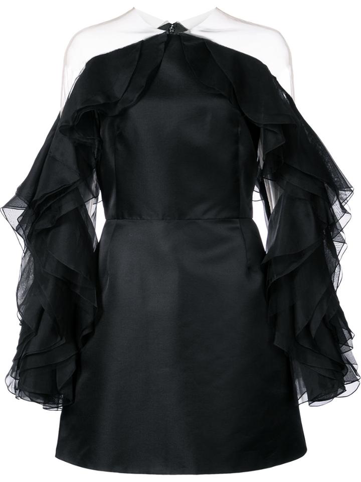 Marchesa Ruffle-sleeve Fitted Dress - Black
