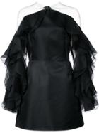 Marchesa Ruffle-sleeve Fitted Dress - Black