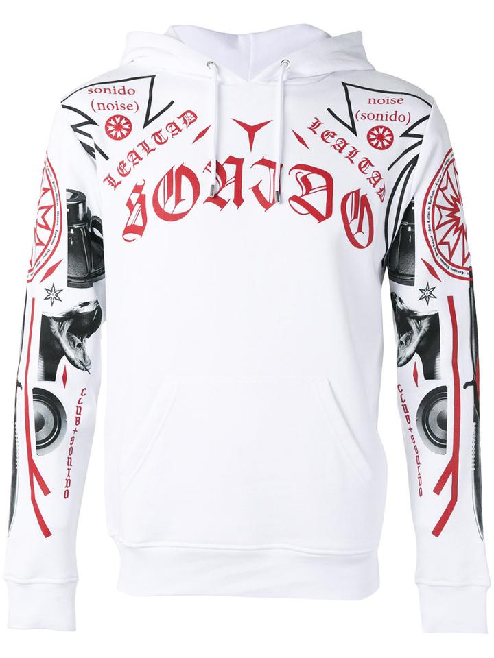 Marcelo Burlon County Of Milan Printed Hoodie, Men's, Size: Large, White, Cotton