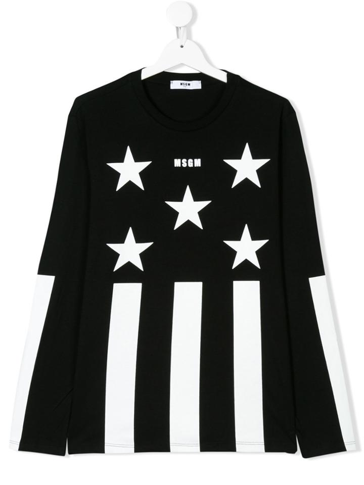 Msgm Kids Teen Stars And Stripes Print Top - Black