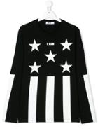 Msgm Kids Teen Stars And Stripes Print Top - Black