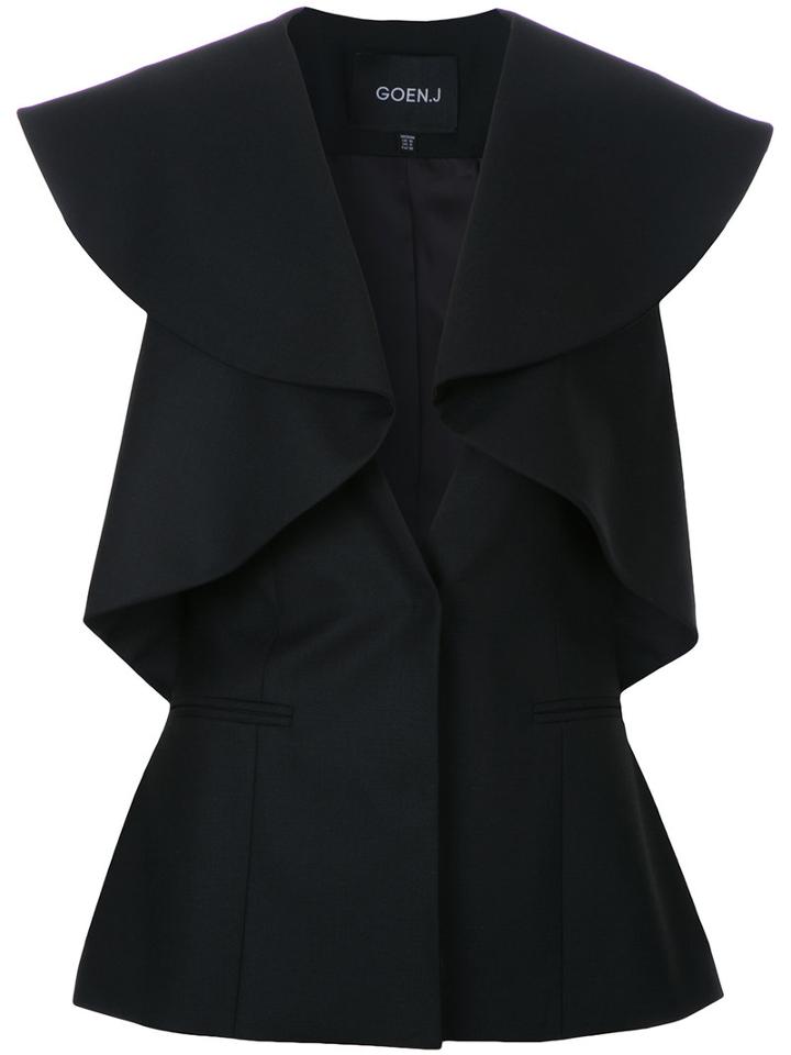 Goen.j Ruffled Fitted Jacket, Women's, Size: Medium, Black, Wool/bemberg