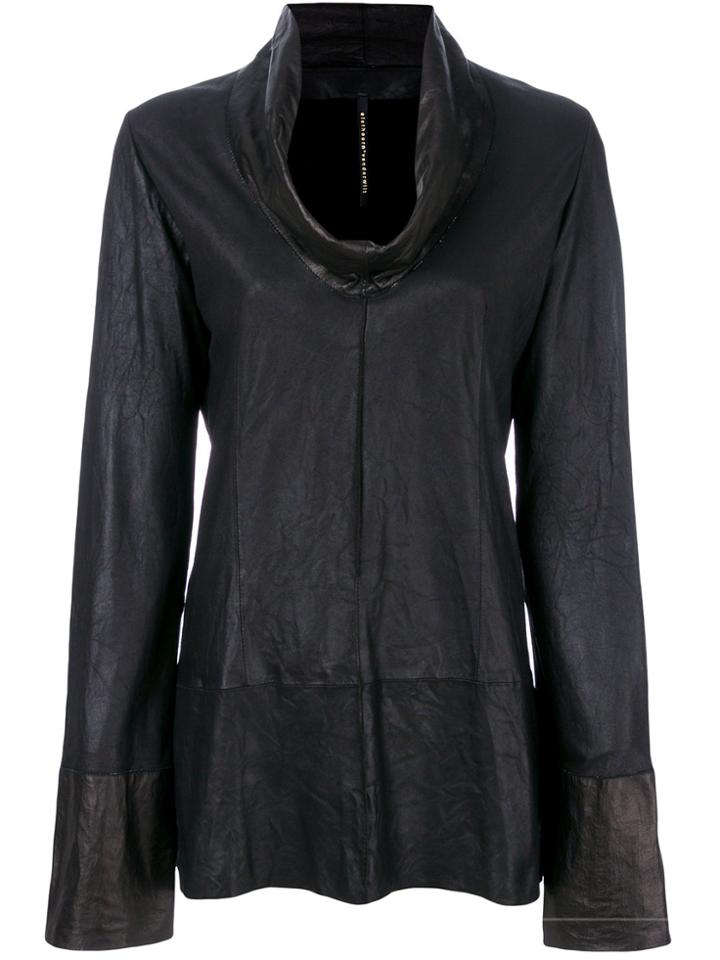 Olsthoorn Vanderwilt Draped Neck Leather Blouse - Black