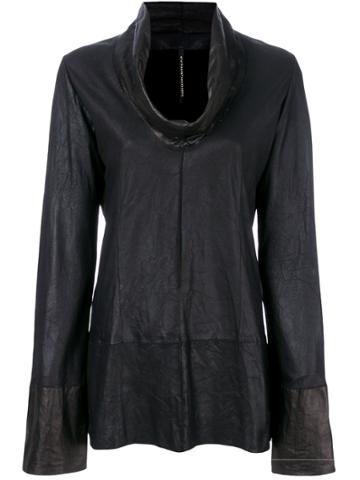 Olsthoorn Vanderwilt Draped Neck Leather Blouse - Black