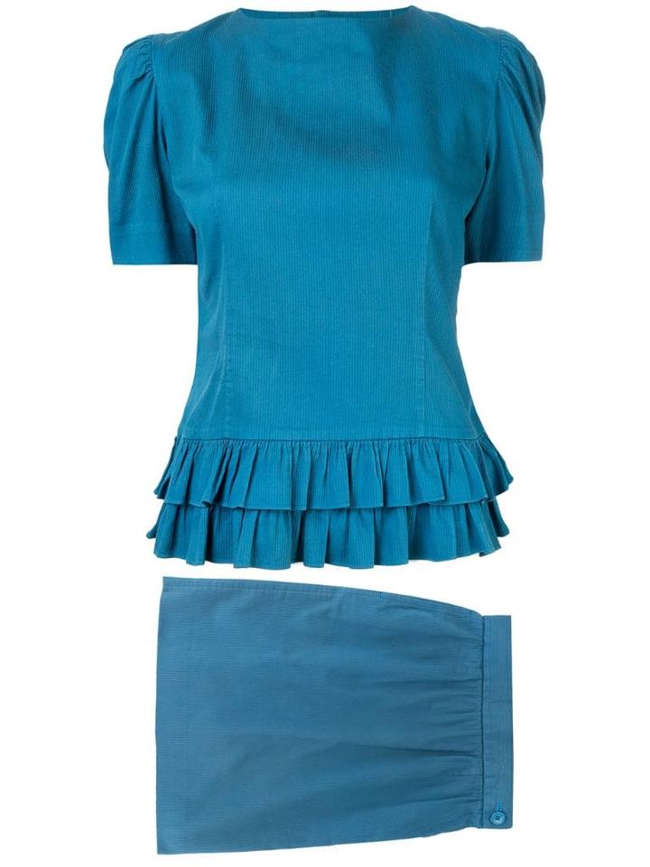 Yves Saint Laurent Pre-owned Frill Set-up Suit - Blue