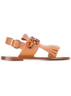Marni Jewel Embellished Fringe Sandals - Brown