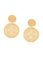 Kenneth Jay Lane Carved Coin Drop Earrings - Gold
