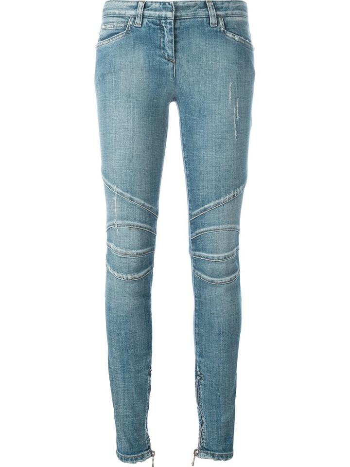 Balmain Biker Jeans, Women's, Size: 34, Blue, Cotton/spandex/elastane