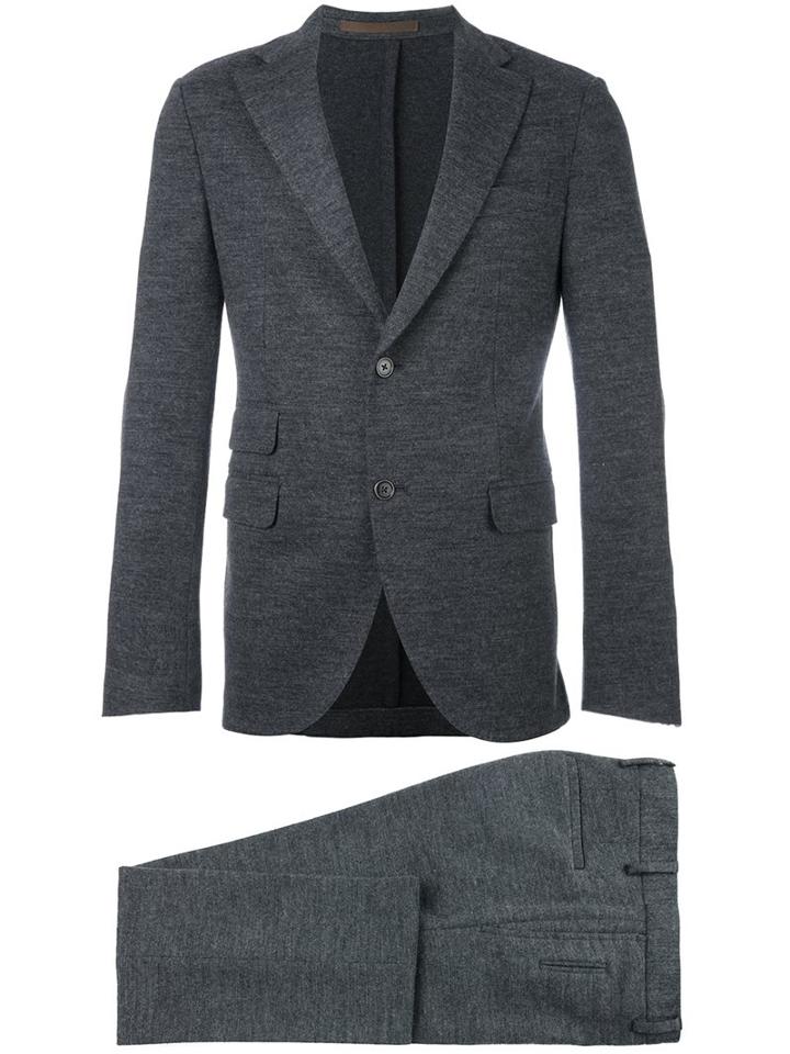 Eleventy Flap Pockets Formal Suit, Men's, Size: 50, Grey, Cotton/polyamide/wool