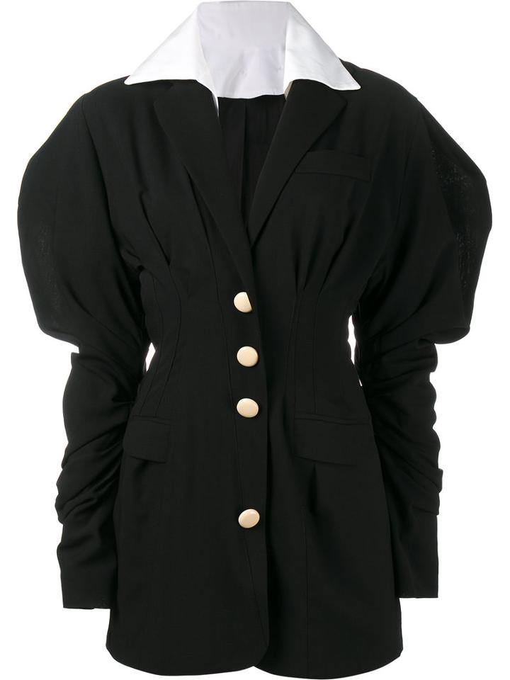 Jacquemus Puff Sleeve Mini Dress, Size: 36, Black, Wool/cotton