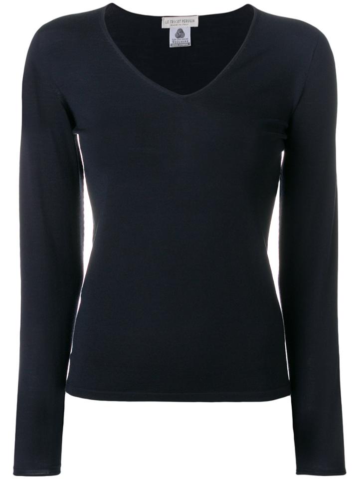 Le Tricot Perugia V-neck Jumper - Blue