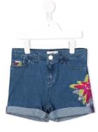 Junior Gaultier - Floral Embroidered Denim Shorts - Kids - Cotton/spandex/elastane - 6 Yrs, Blue