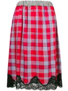 Semicouture Lace Hem Checked Skirt - Red