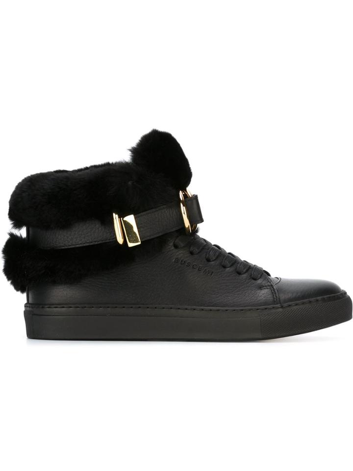 Buscemi Rabbit Fur Trim Hi-top Sneakers - Black