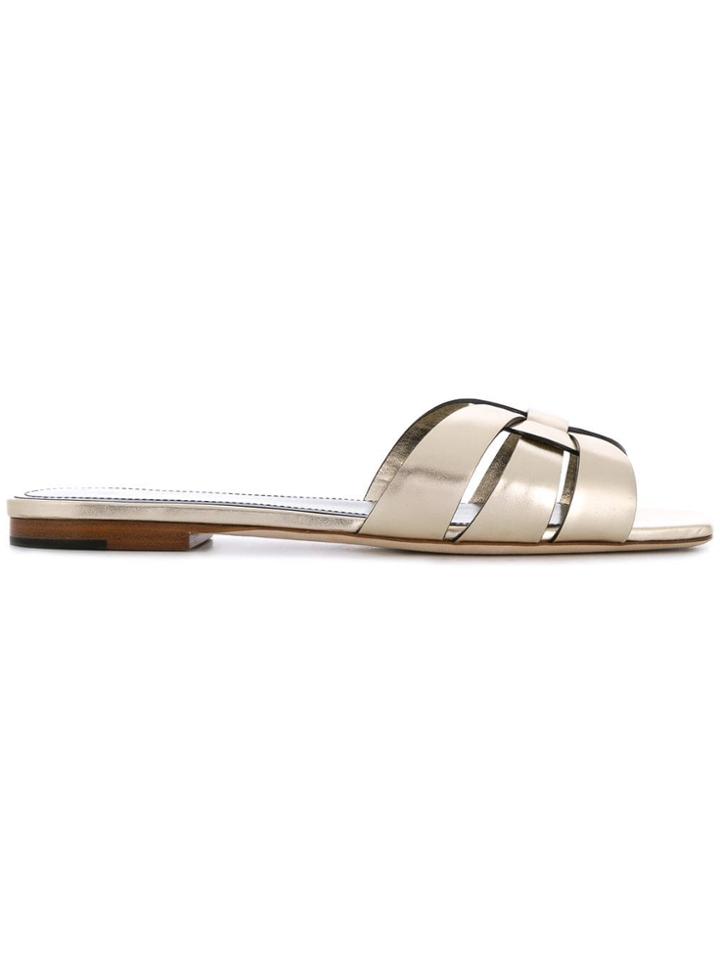 Saint Laurent Tribute Flat Sandals - Gold