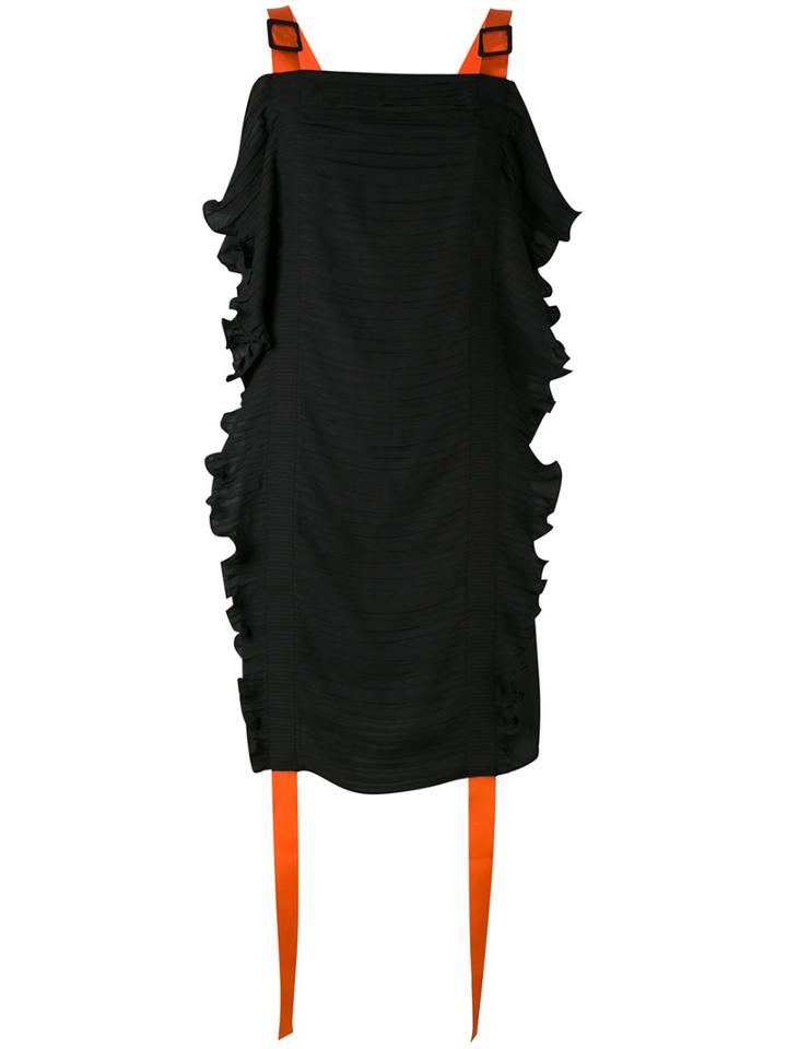 Marco De Vincenzo - Strap Detail Ruffle Dress - Women - Cotton/polyester/viscose - 40, Women's, Black, Cotton/polyester/viscose