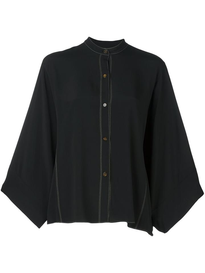 Helmut Lang Wide Sleeve Contrast Stiching Shirt, Women's, Size: Small, Black, Silk/acetate