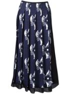 Victoria Beckham Sheer Panel Pleated Skirt, Women's, Size: 10, Blue, Viscose