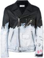 Faith Connexion 'painted' Biker Jacket, Men's, Size: Large, Black, Polyester/acetate/leather