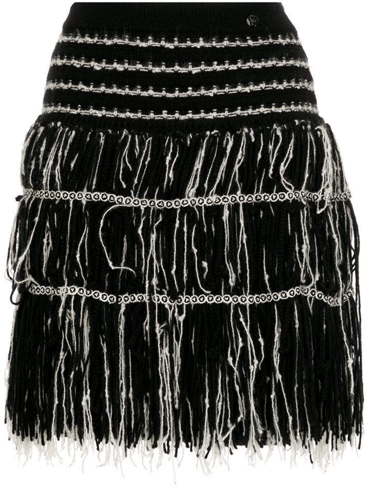 Chanel Vintage Fringed Mini Skirt - Black