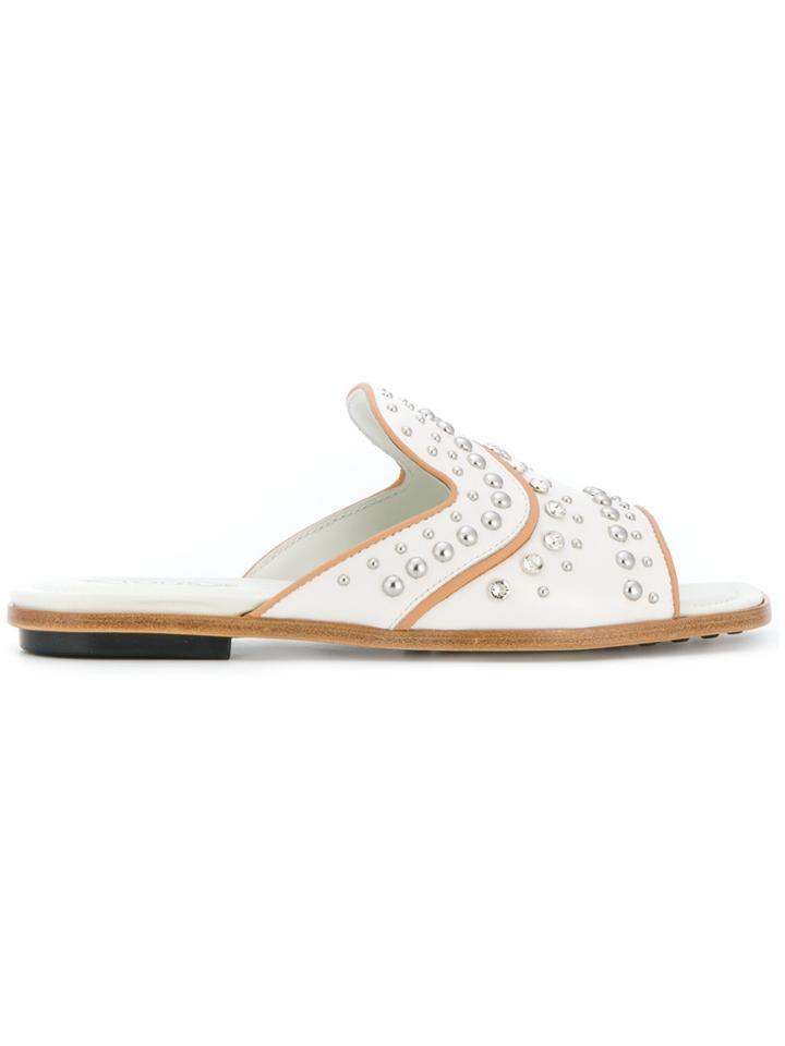 Tod's Crystal And Stud-embellished Slides - White
