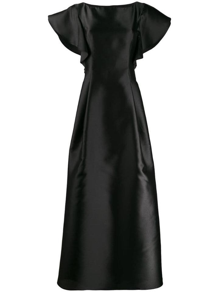 Alberta Ferretti Ruffle Sleeve Satin Gown - Black