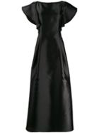 Alberta Ferretti Ruffle Sleeve Satin Gown - Black