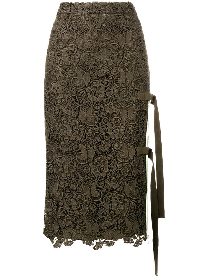 No21 Macramé Lace Pencil Skirt, Women's, Size: 38, Green, Silk/cotton/polyester/acetate