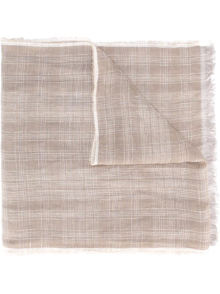 Eleventy Checked Scarf, Men's, Nude/neutrals, Linen/flax