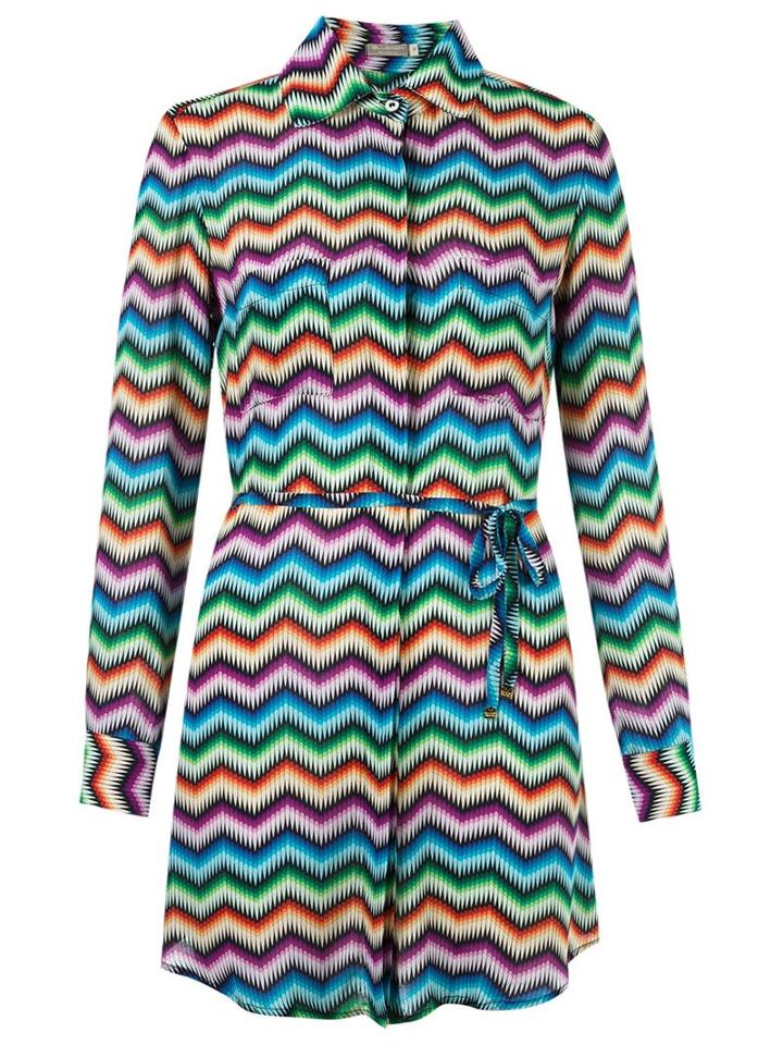 Blue Man Chevron Shirt Dress, Women's, Size: Gg, Viscose
