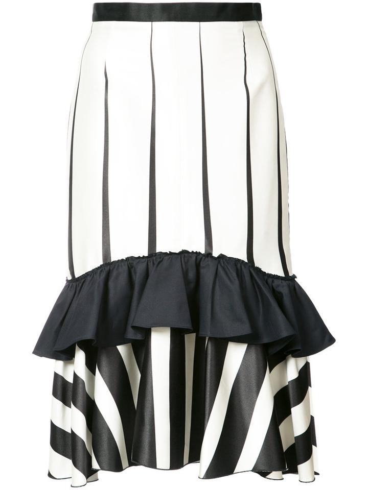 Tome - Striped Frill-trim Skirt - Women - Silk/cotton/viscose - 2, Black, Silk/cotton/viscose