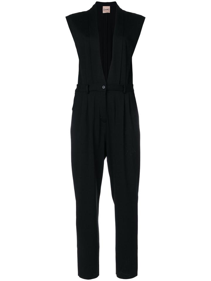 Nude Deep V-neck Jumpsuit - Black