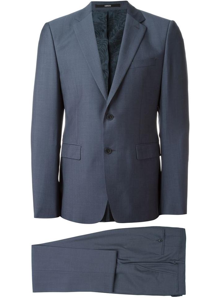 Kenzo Two Piece Suit, Men's, Size: 54, Blue, Wool/acetate/cotton/cupro