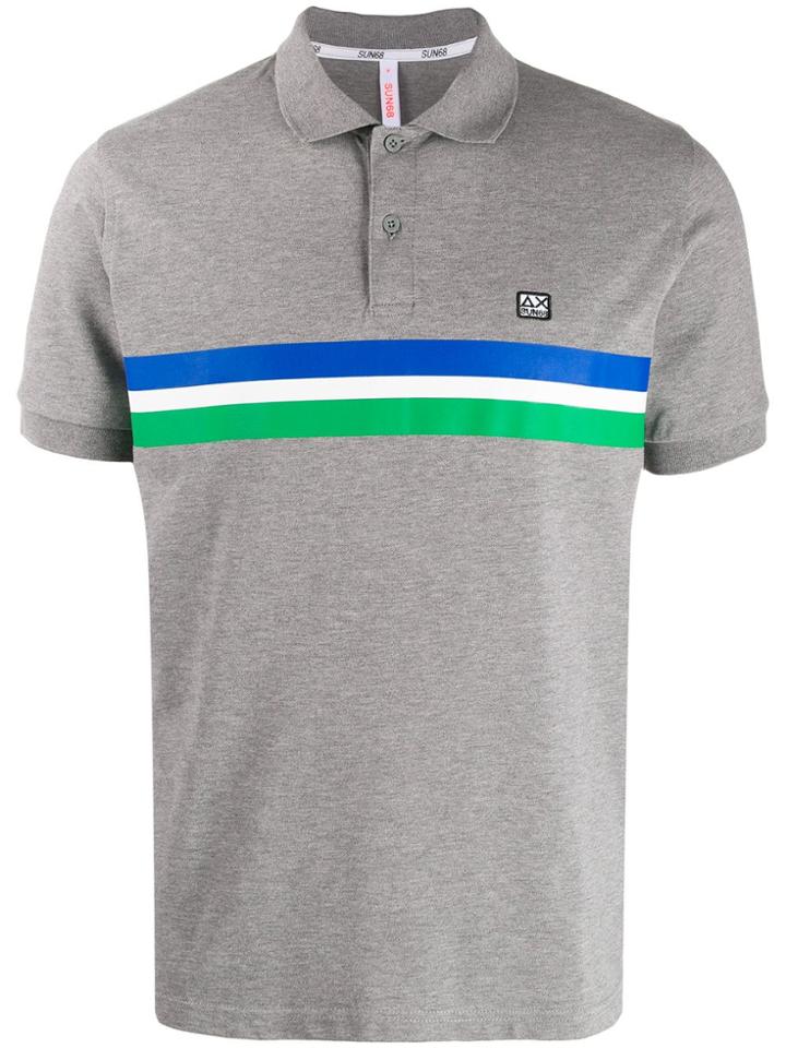 Sun 68 Chest Stripes Polo Shirt - Grey