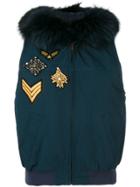 Furs66 Jewel Patch Bomber Vest - Blue