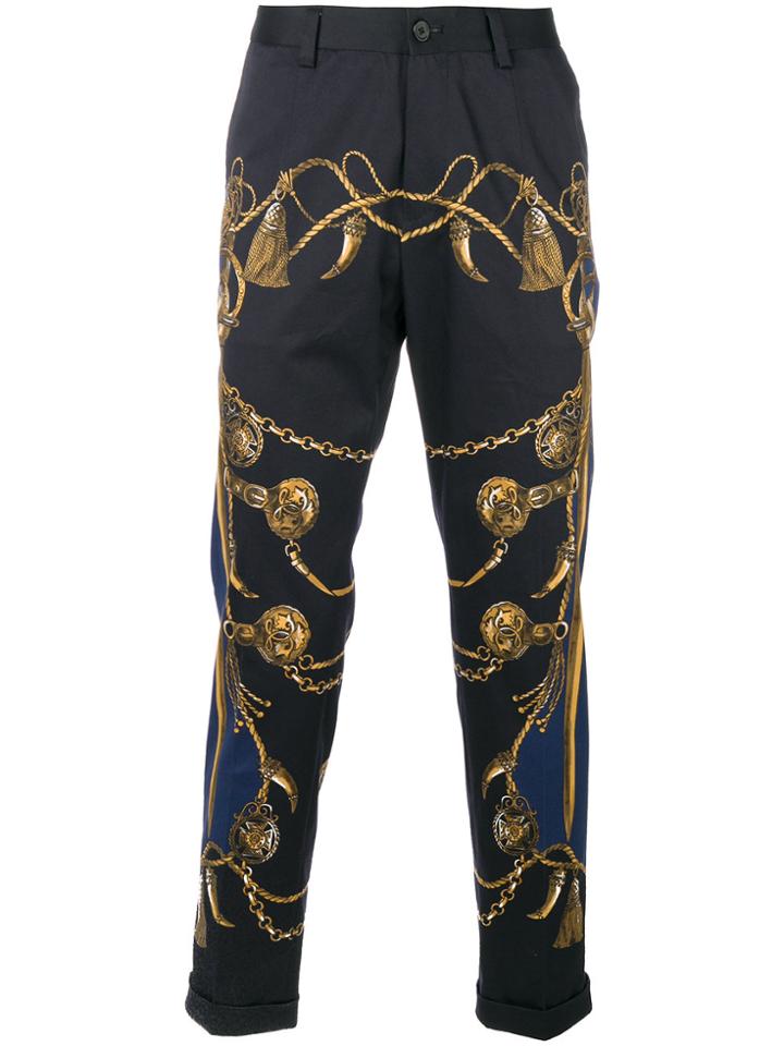 Dolce & Gabbana Military Print Cropped Trousers - Blue