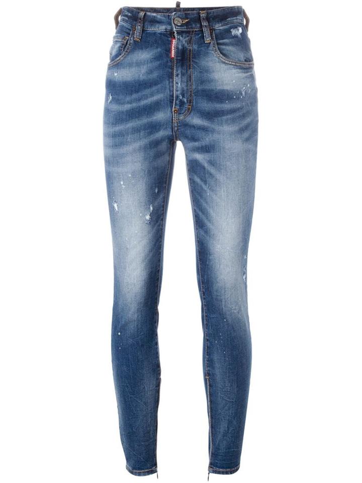 Dsquared2 Twiggy High Waist Jeans, Women's, Size: 42, Blue, Cotton/spandex/elastane/polyester/calf Leather