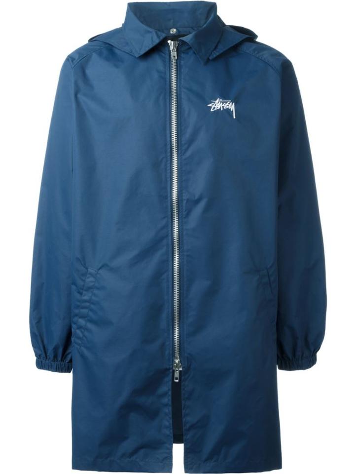Stussy Logo Print Parka, Men's, Size: Xl, Blue, Nylon