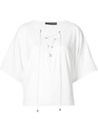 Plein Sud Lace-up Neck T-shirt, Women's, Size: 42, White, Polyamide/spandex/elastane/acetate