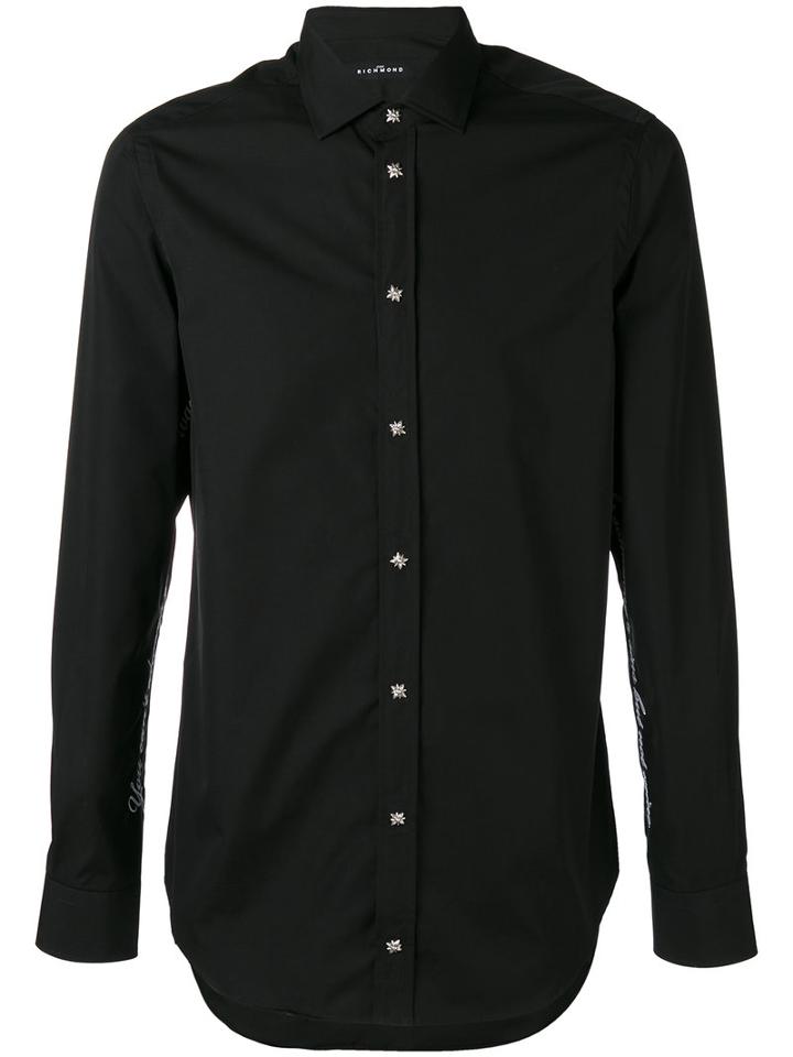 Embroidered Hem Shirt - Men - Cotton - Xl, Black, Cotton, John Richmond