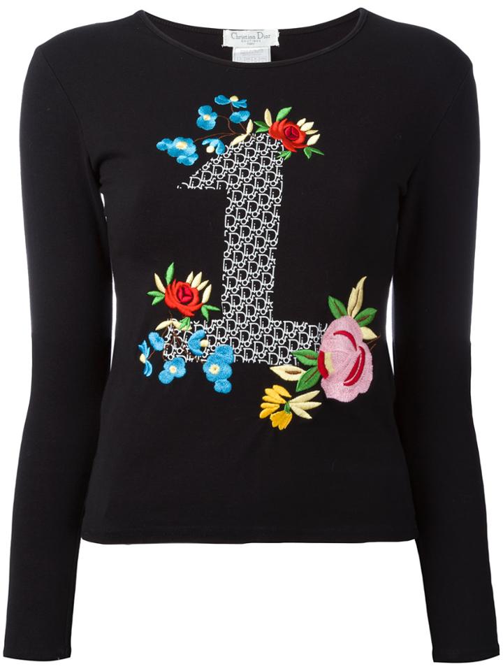 Christian Dior Vintage #1 Embroidered Flower Top - Black