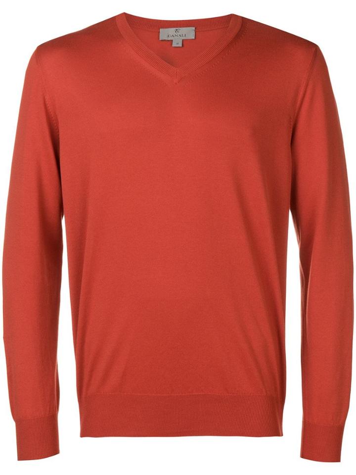 Canali V-neck Sweater - Red