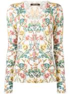 Roberto Cavalli Floral Patterned Cardigan, Women's, Size: 50, Nude/neutrals, Silk/cashmere/wool