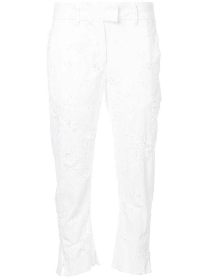 Ann Demeulemeester Distressed Cropped Trousers - White